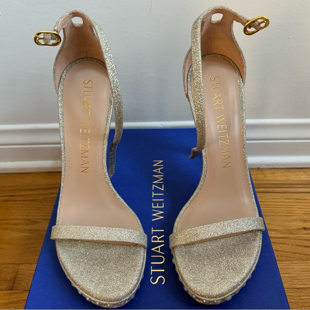 Stuart Weitzman gold platform nudist sandal NWT size 8